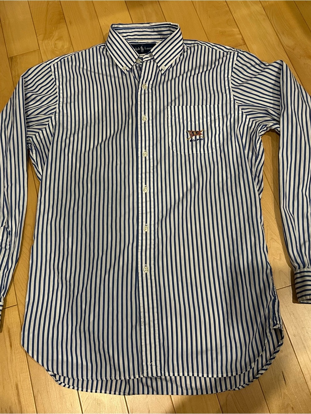 Ralph Lauren Men's Blue and White Striped Button-Down Shirt